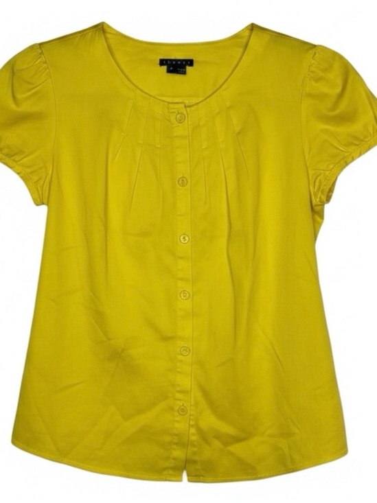 Theory Tops - Theory Yellow Ancha Cap-Sleeve Button Down Button Blouse | GUC
